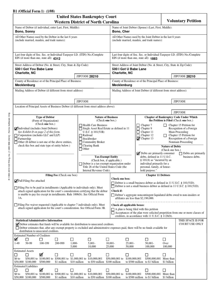Sample Chapter 13 Petition | PDF | Chapter 7 | Bankruptcy In The United ...
