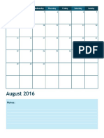Calendario Agosto 2016 Con Espacio para Notas - Diy Online PDF