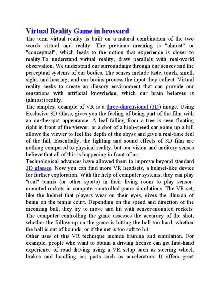 What Are Examples of Virtual Reality in Everyday Life? | PDF | Virtual ...
