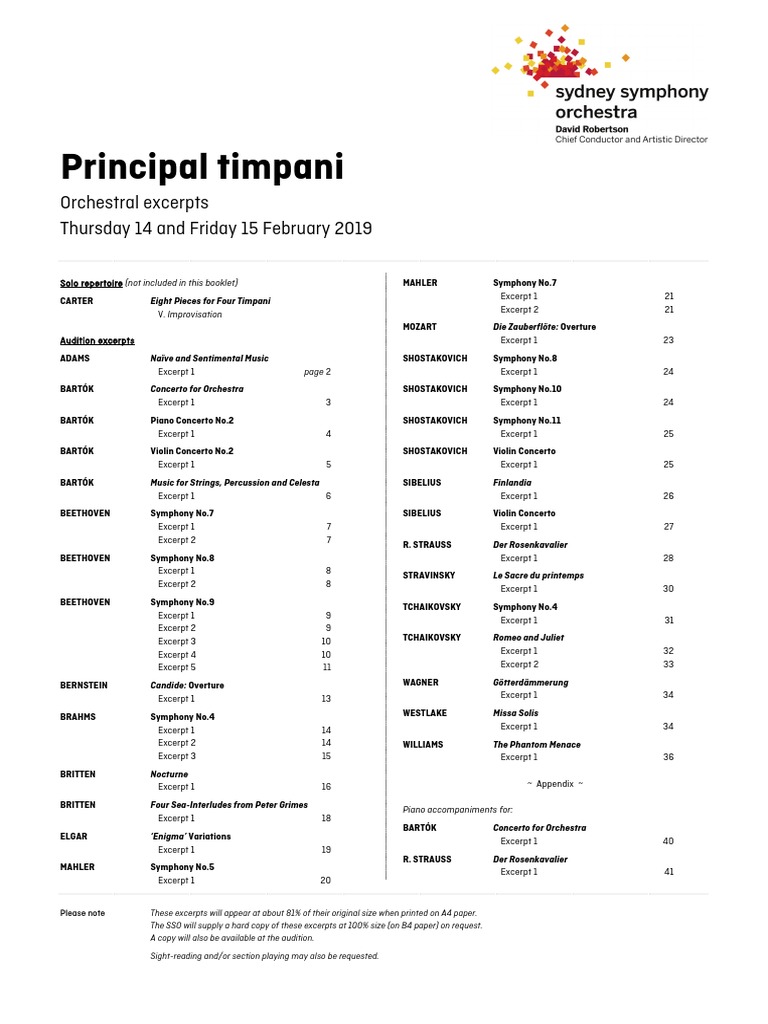 Timpani Excerpts PDF Orchestras Tempo