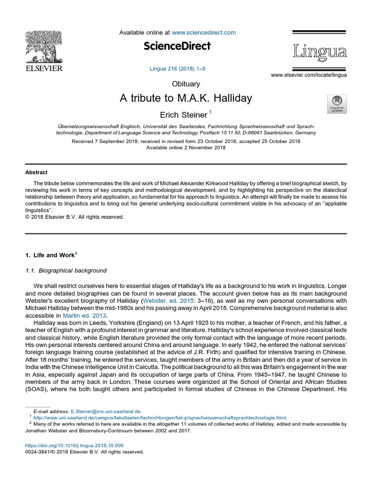 Tribute To Halliday PDF Linguistics Human Communication