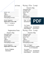 Registration Form Rising Star Camp Bazm'S Slip Parent'S Slip