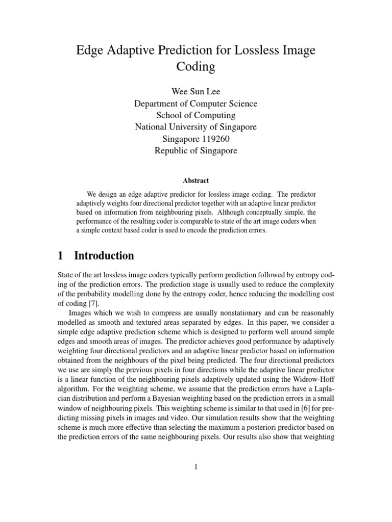 Edge Adaptive Predictor for Image Coding | PDF | Data Compression ...