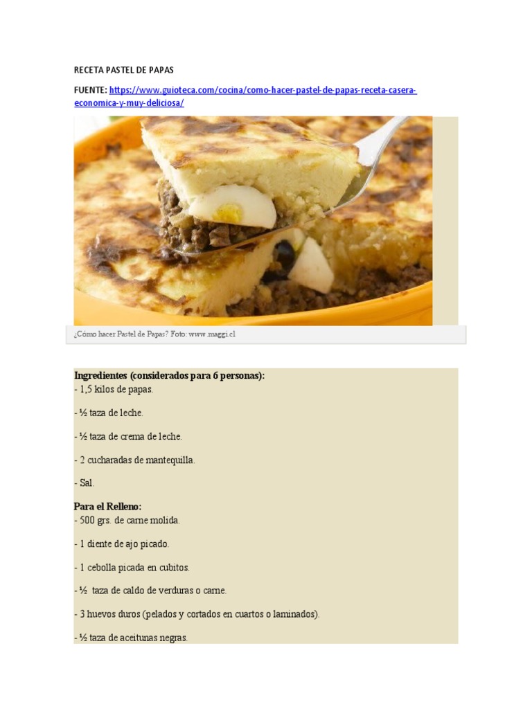 Receta Pastel de Papas | PDF | Caldo | Carne
