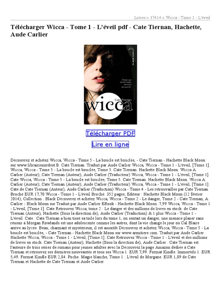 La Wicca Magie Blanche Et Art De Vivre Pdf Wicca Tome 1 Léveil | PDF | Romanciers femmes américaines | Romanciers  américains