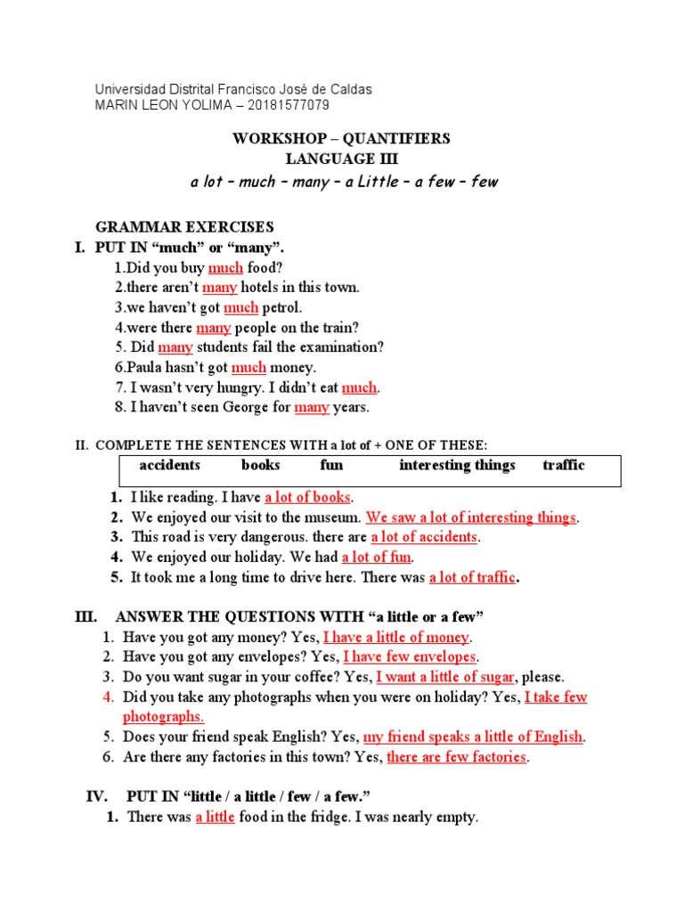 Quantifiers Grammar Workshop | PDF