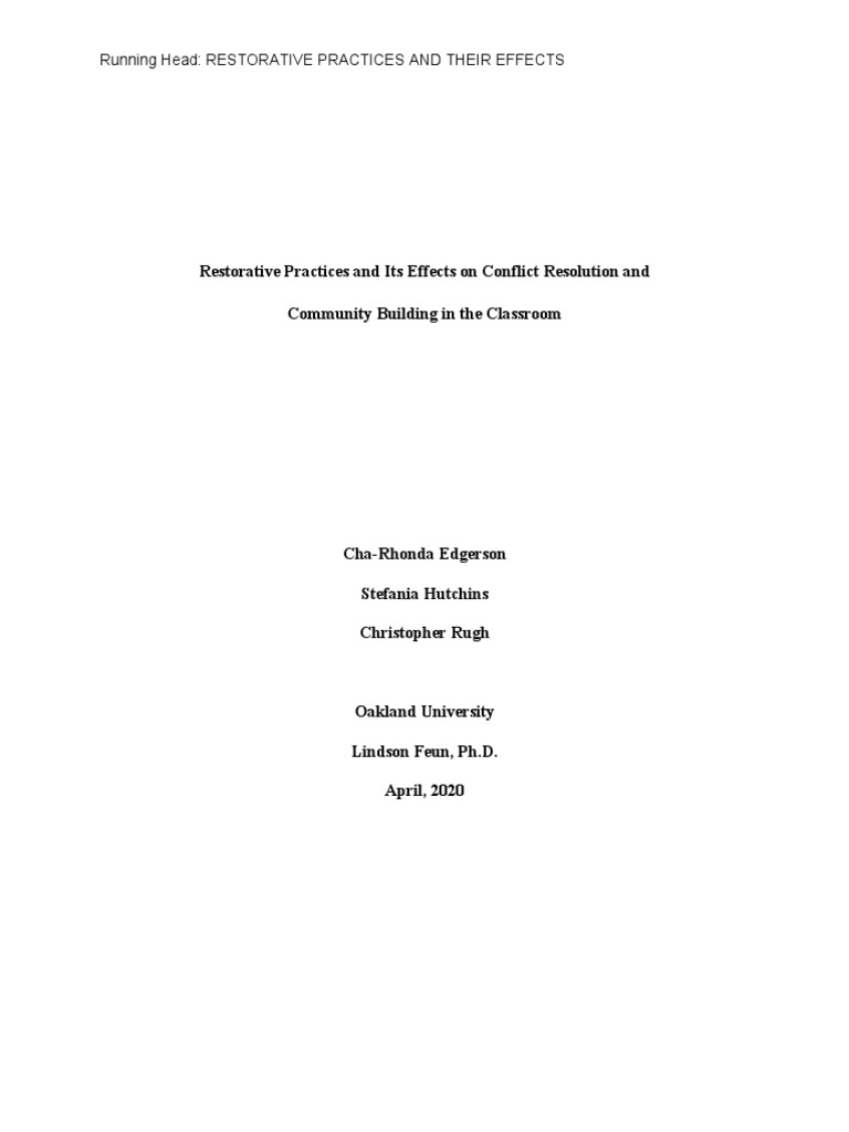 Restorative Practices in Classroom Conflict | PDF | Restorative Justice ...