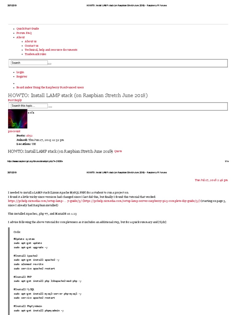 Install LAMP Stack on Raspberry Pi | PDF | Sudo | Superuser