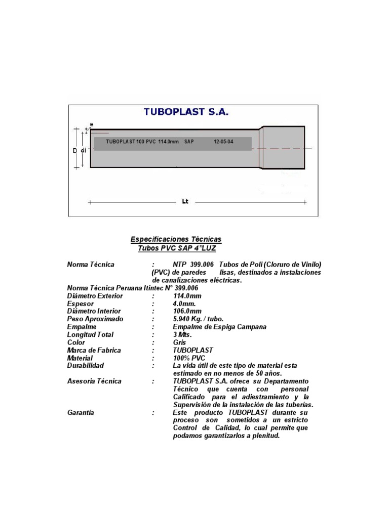 Especificaciones Tecnicas Tubo PVC SAP PDF
