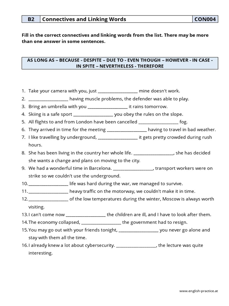 B2 Connectives and Linking Words Exercises | PDF | Violence | Nature