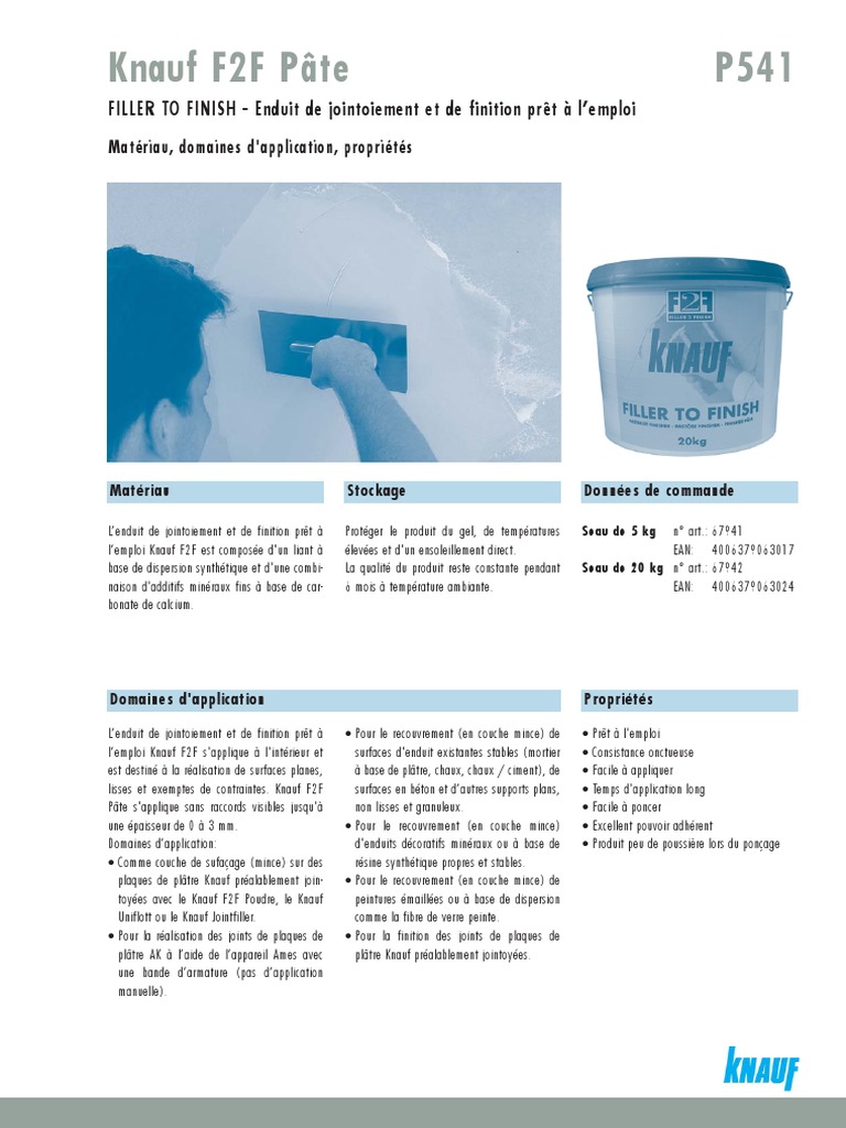 Joint Filler Knauf F2F Pate PDF PDF Plâtre Processus industriels