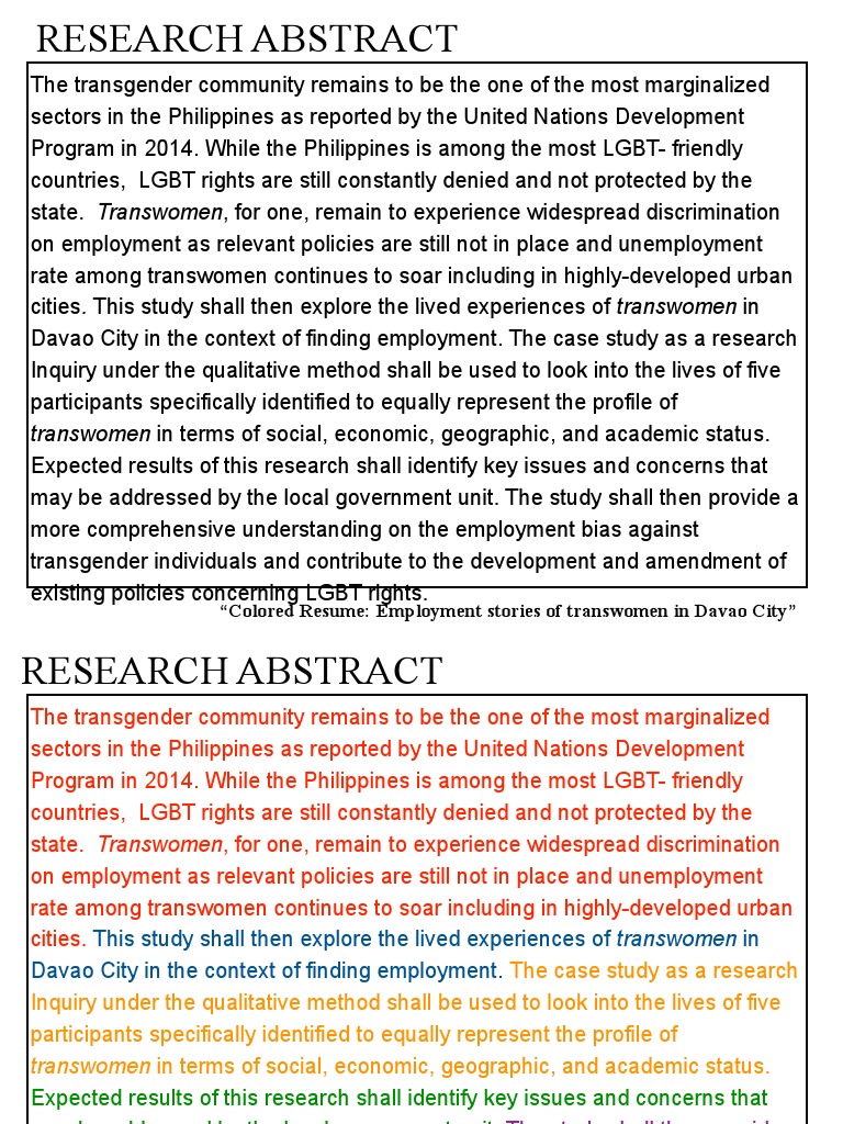 Research Abstract: Transwomen in Terms of Social, Economic, Geographic ...