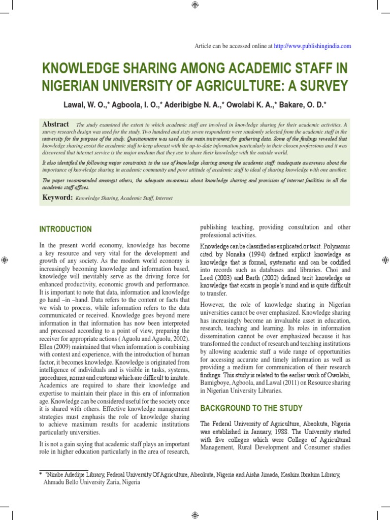 Knowledge Sharing Among Academic Staff I | PDF | Knowledge | University