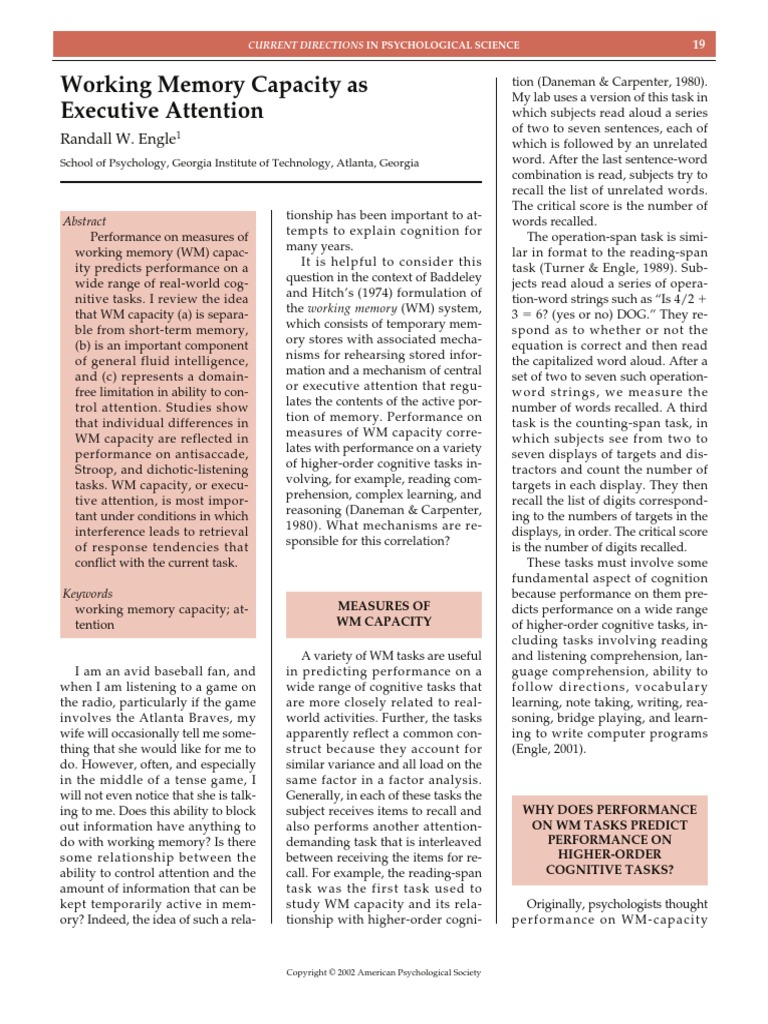 Working Memory Capacity As Executive Attention: Randall W. Engle | PDF ...