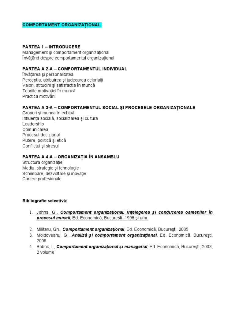 Comportament Organizational | PDF