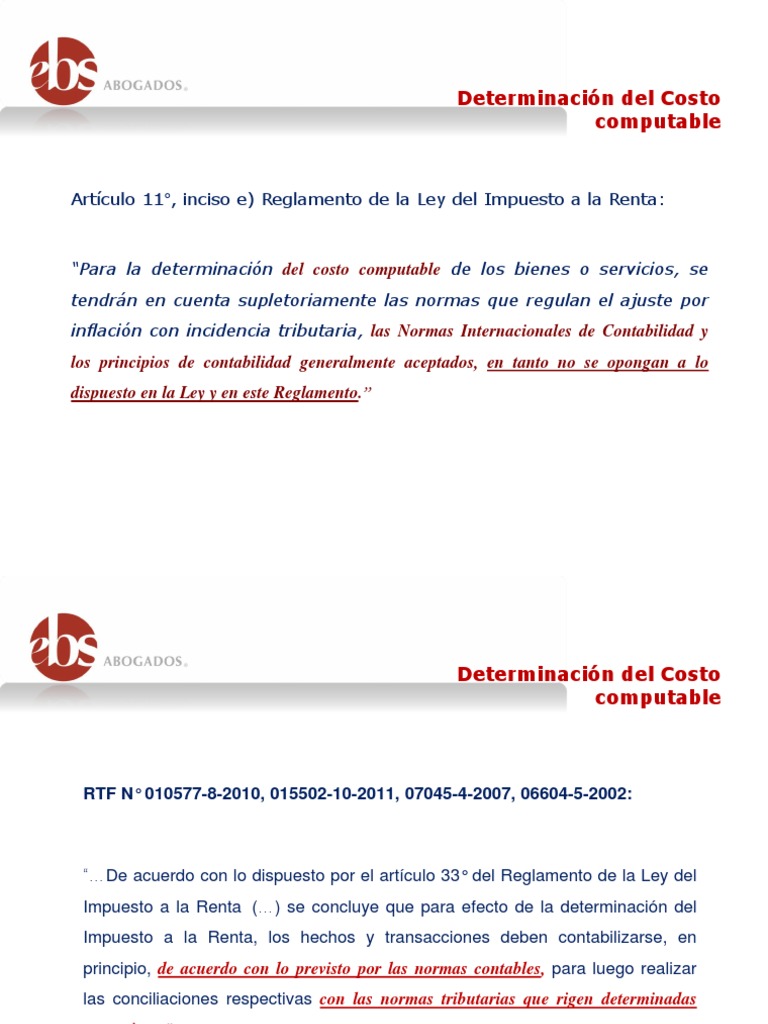 Costo Computable y Ley del Impuesto a la Renta | PDF | Impuesto sobre ...