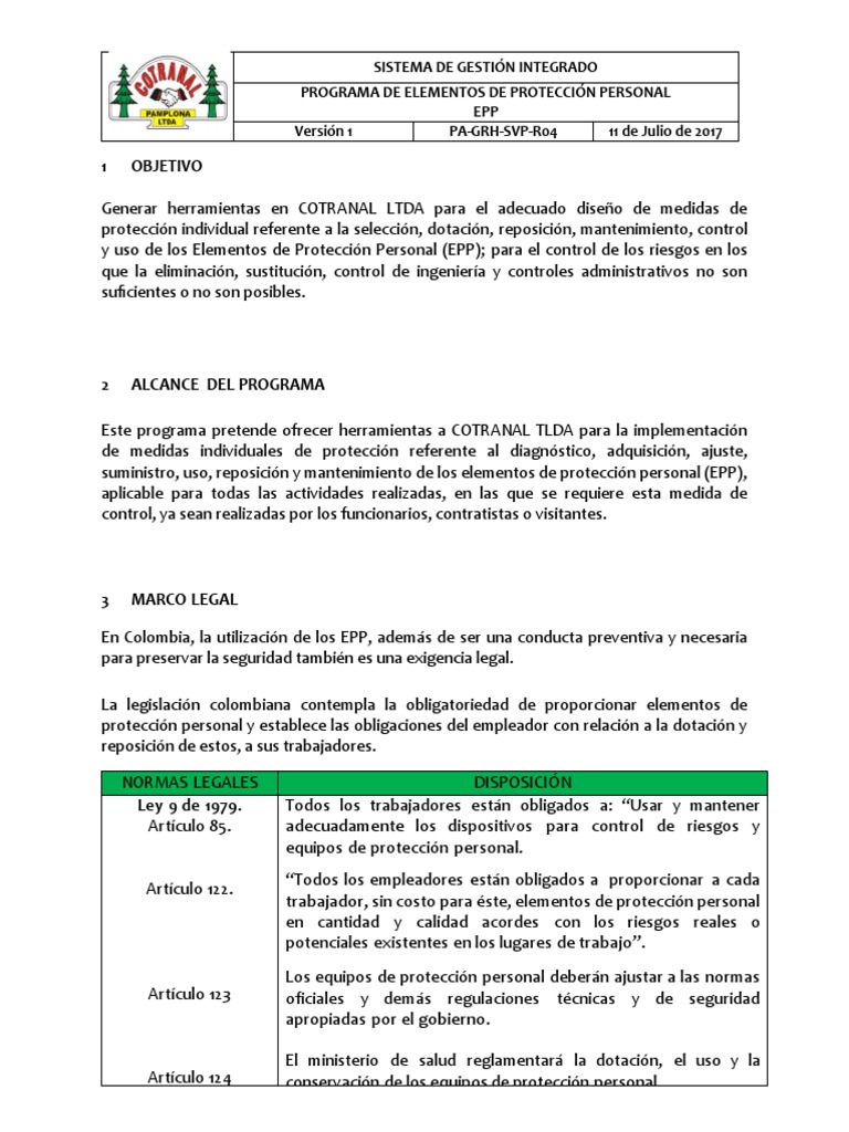Pa-Grh-Svp-R04 Programa de Epp | PDF | Seguridad y salud ocupacional ...
