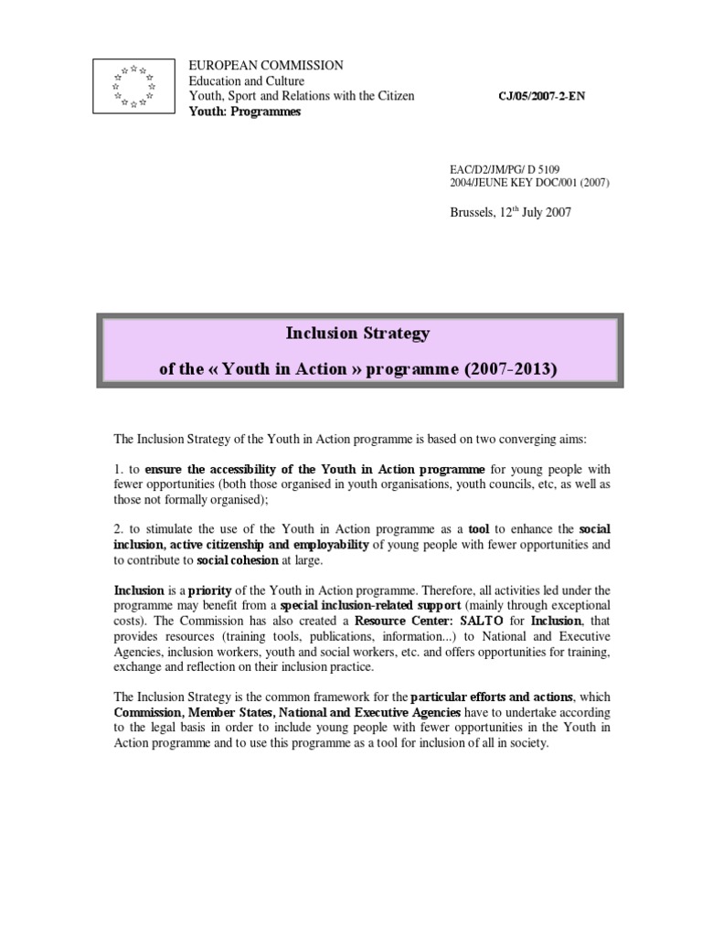 Inclusion Strategy of The Youth in Action Programme (2007-2013) | PDF ...