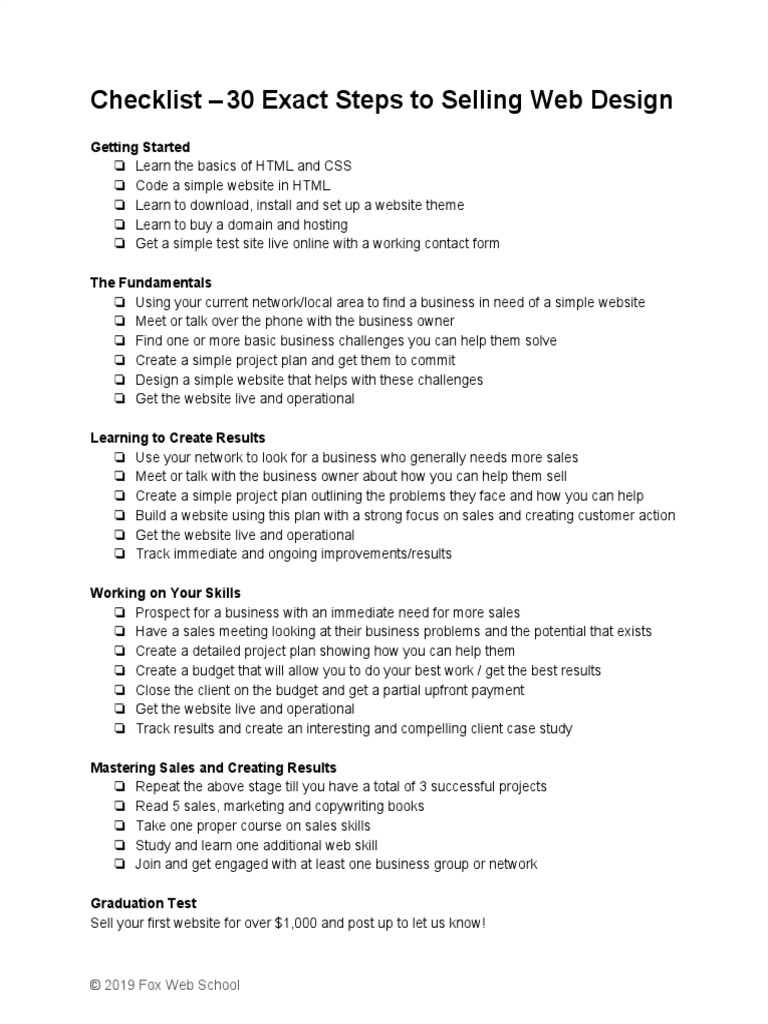 Checklist 30 Exact Steps To Selling Web Design: Getting Started | PDF | Law