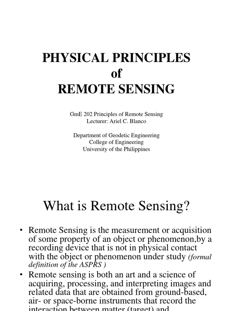 Physical Principles of Remote Sensing | PDF | Electromagnetic Radiation ...