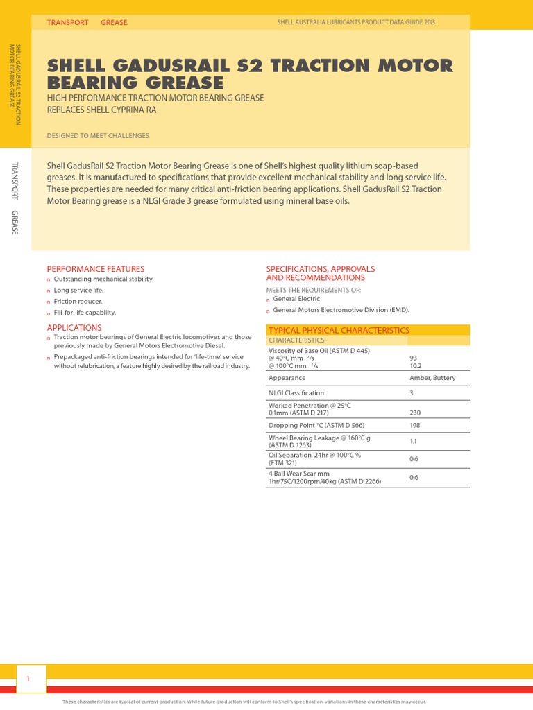 Shell Gadusrail S2 Traction Motor Bearing Grease PDF PDF Bearing