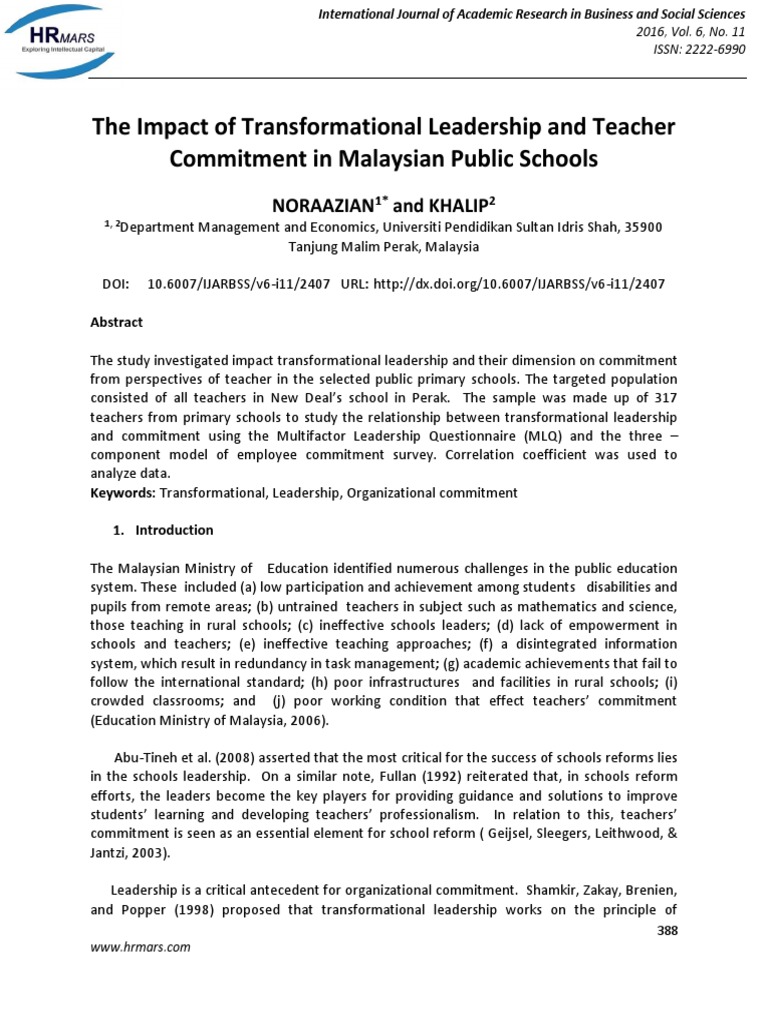The Impact of Transformational Leadership and Teacher Commitment in ...