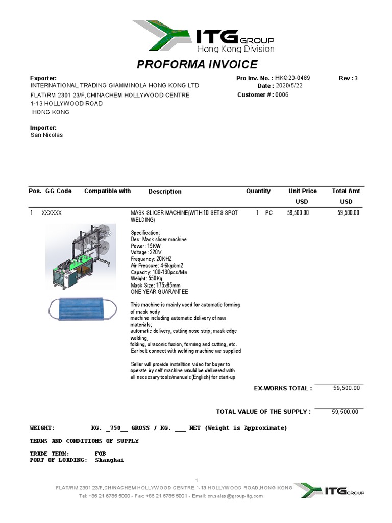 Proforma Maquina Mascarillas ITG | PDF | Business | Economies