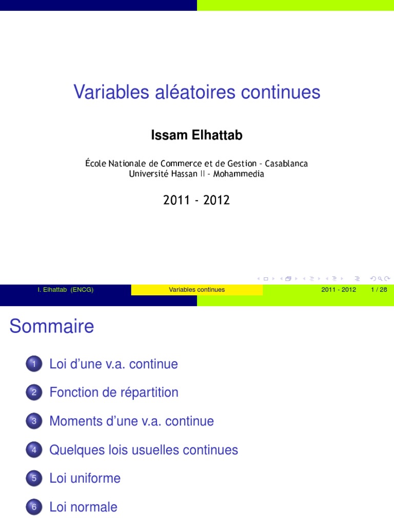 Fonction de répartition loi uniforme PDF Variable aléatoire à — free download