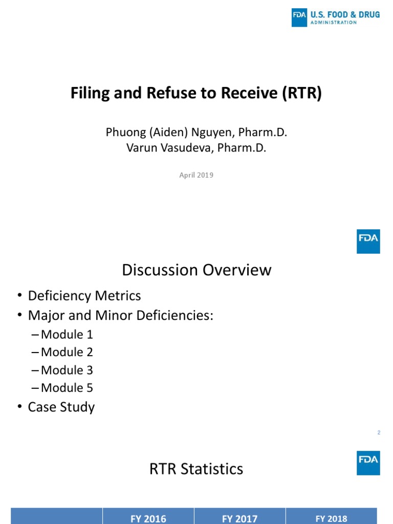FDA ANDA Filing & RTR Deficiencies | PDF | Pharmacology ...