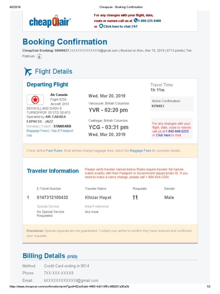 Booking Confirmation Flight Details PDF Airlines Transport