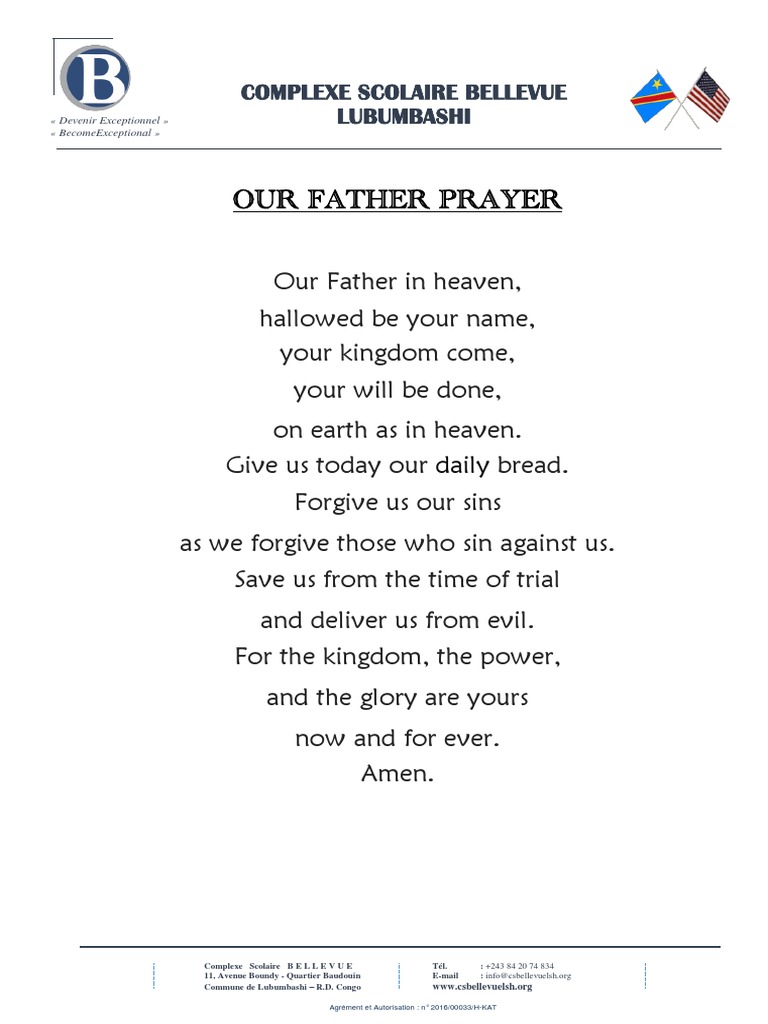 Our Father Prayer: Complexe Scolaire Bellevue Lubumbashi | PDF