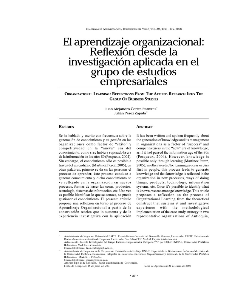 Aprendizaje Organizacional en Empresas | PDF | Conocimiento ...