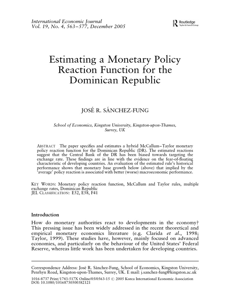 Jose Sanchez Fung - Estimating The Reaction Function of The Monetary ...