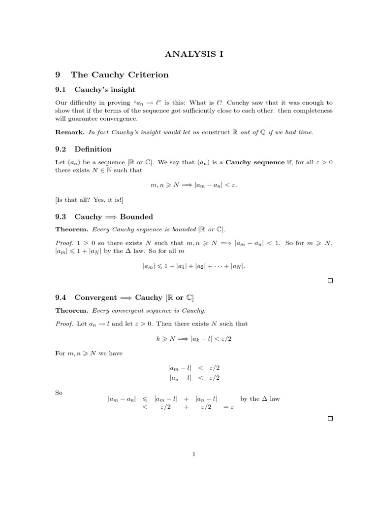 Analysis I 9 The Cauchy Criterion | PDF | Series (Mathematics) | Sequence