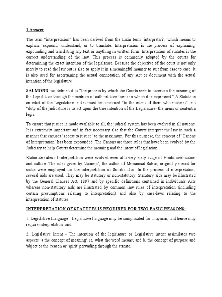 Answer PDF Plain Meaning Rule Statutory Interpretation