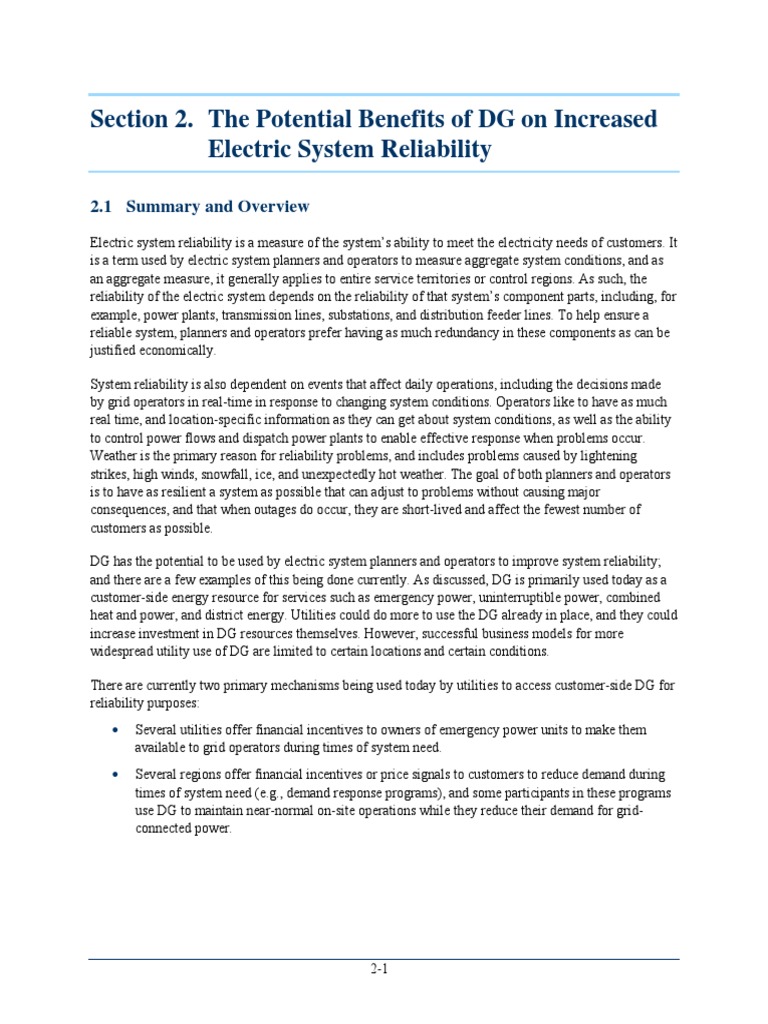 Enhancing Electric System Reliability with DG | PDF | Electrical Grid ...