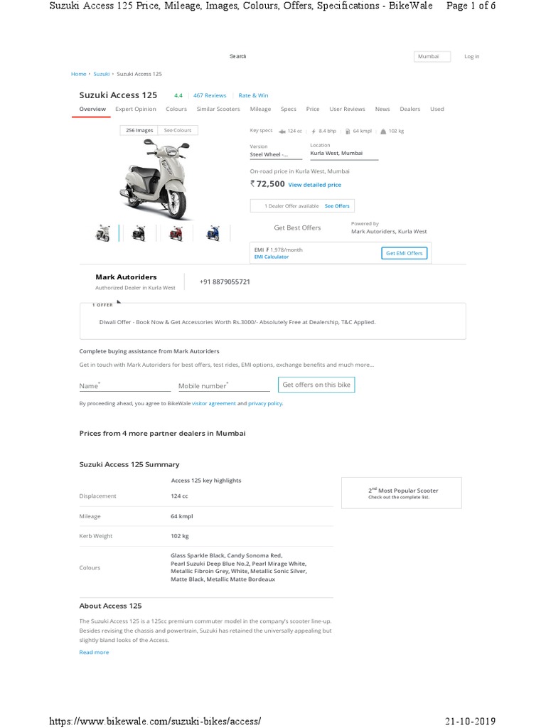Suzuki access 125 servicing sale