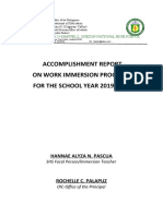 Accomplishment Report On SHS Immersion Program