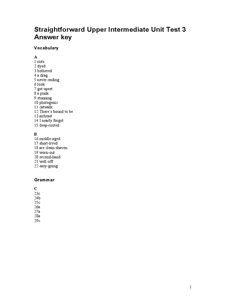 Upper Intermediate Unit Test 3 Answers | PDF