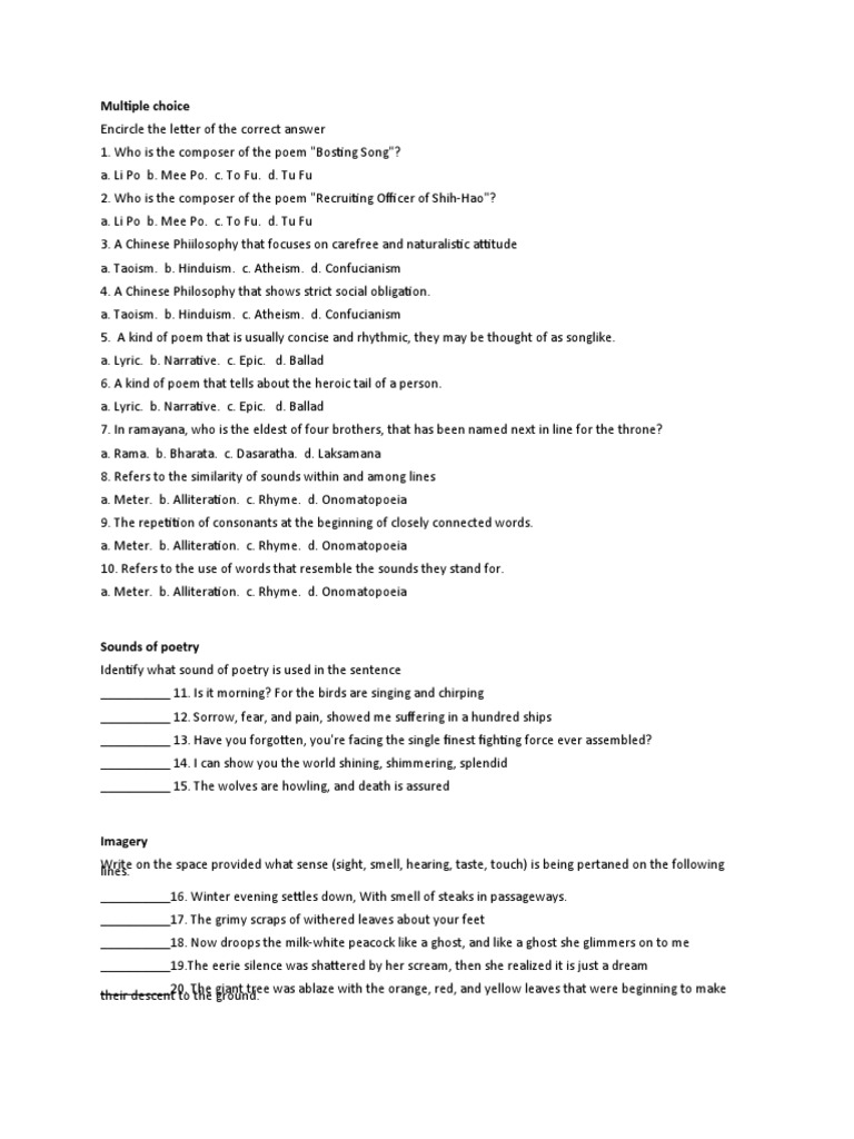 English 8 Exam | PDF | Metre (Poetry) | Poetry