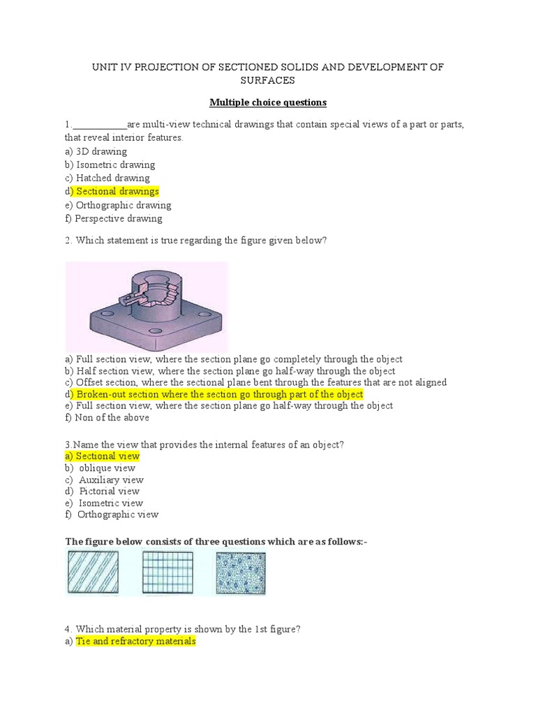 Engg. Graphics Unit-4 Section & Developement of Solid MCQ | Download ...