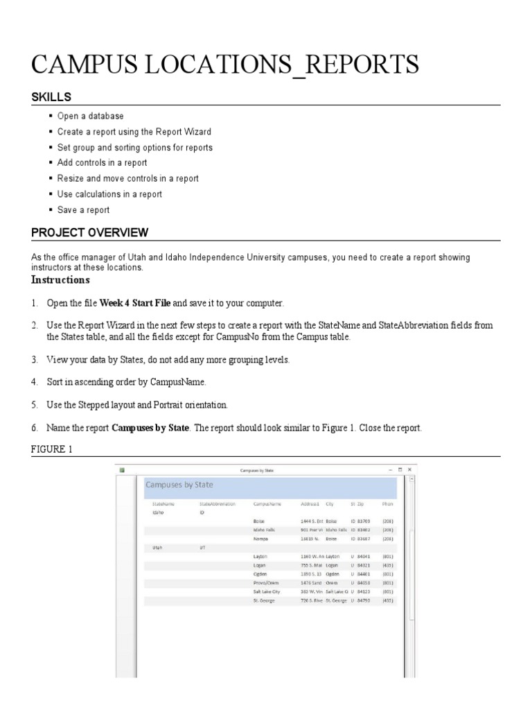 APP126Week4Instructions - Campus Locations - Reports | PDF