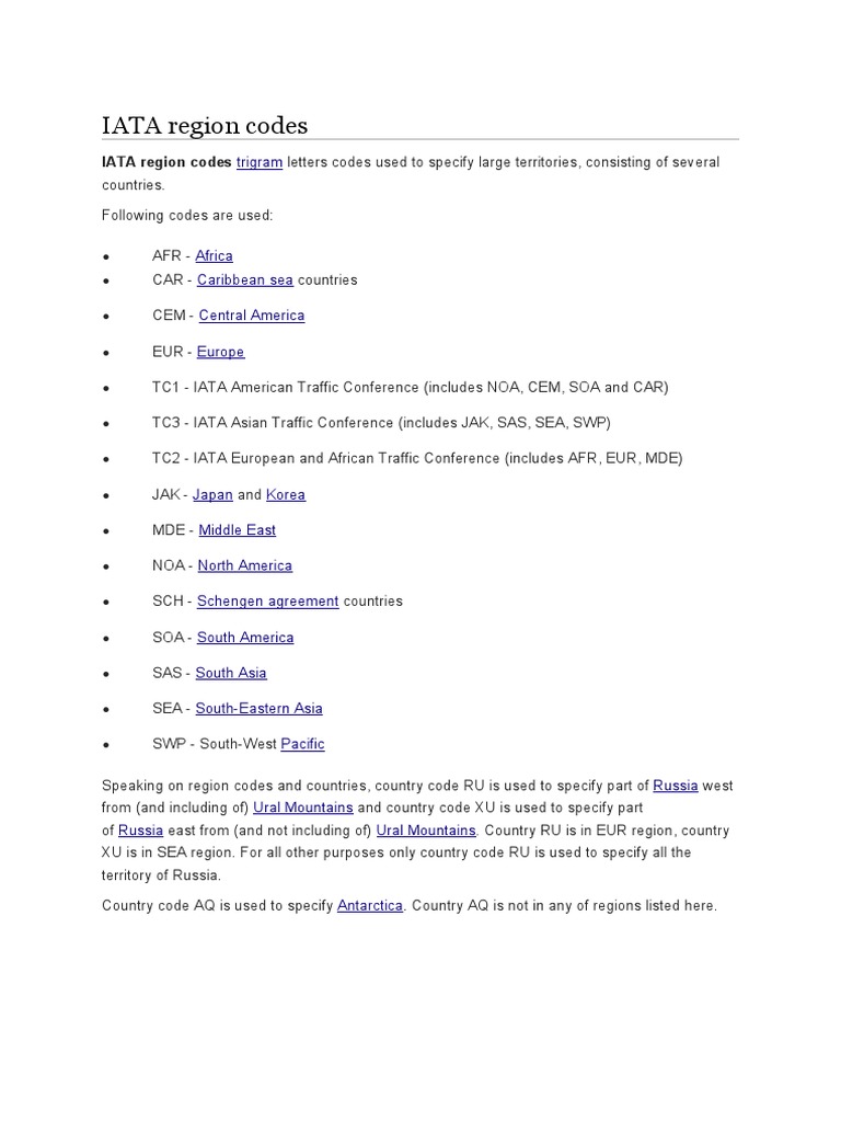 IATA Region Codes and Countries List | PDF | East Africa | Africa