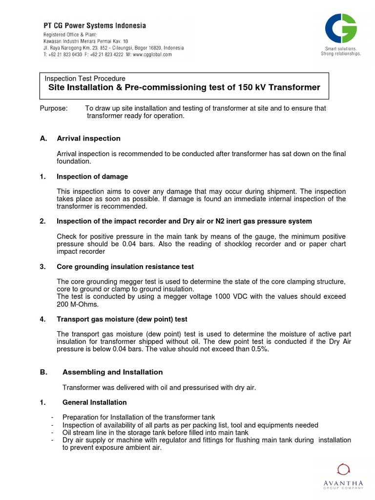 Transformer Installation and Testing Guide | PDF | Transformer ...