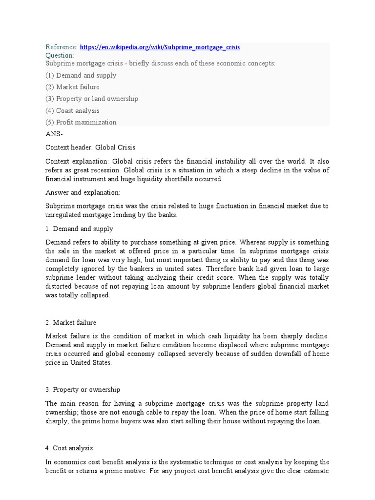 Economic Lessons from 2008 Crisis | PDF | Subprime Lending | Subprime ...