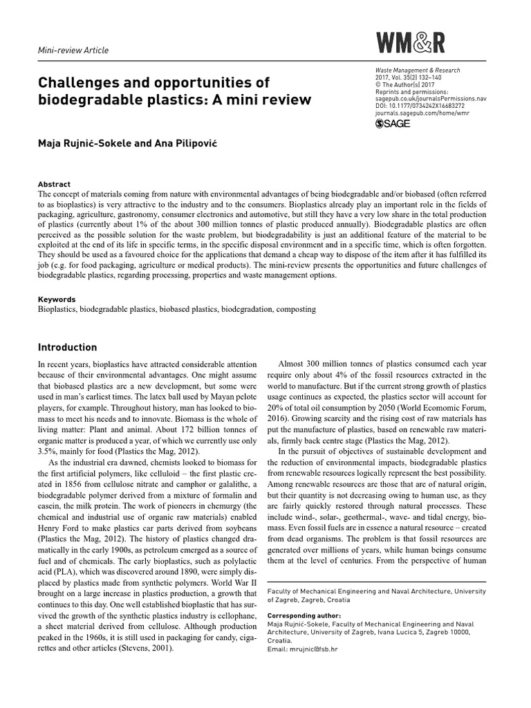Challenges and Opportunities of Bioplastic PDF Biodegradation Plastic