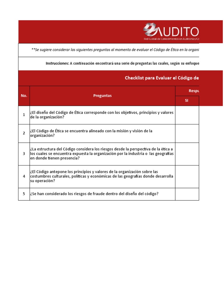 Checklist para Evaluar El Codigo de Etica | PDF | Diseño | Comportamiento
