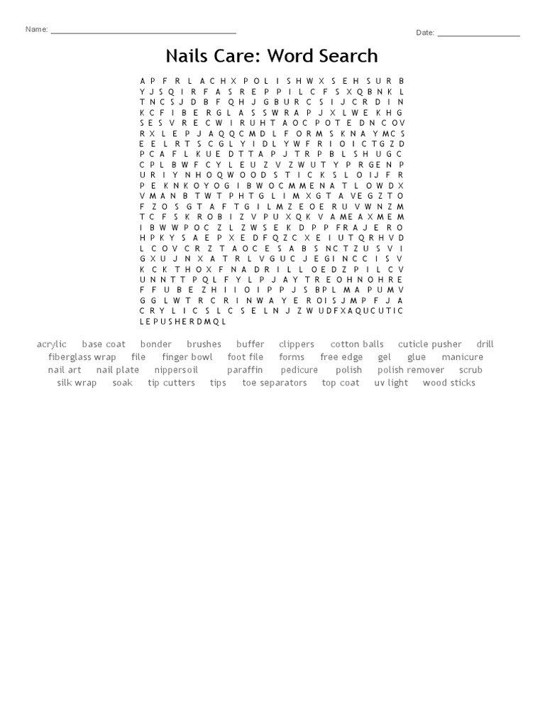 Nails Care Word Search PDF