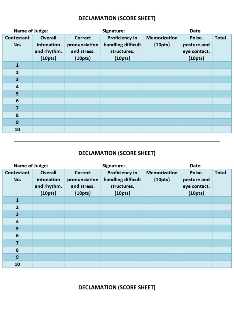 Declamation and Speech Choir Score Sheet | PDF | Speech | Oral ...