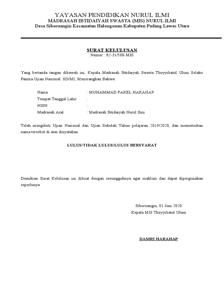 Contoh Surat Kelulusan Pdf